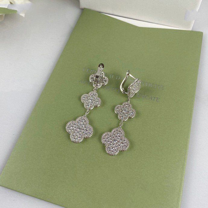 [ELAN LUXE]CLOVER 3 MOTIF DIAMOND SILVER DROP EARRINGS