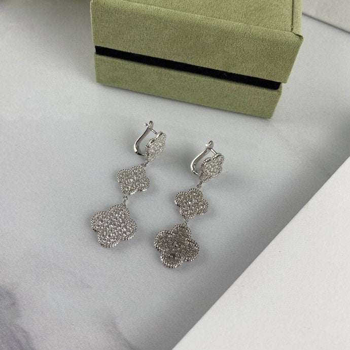 [ELAN LUXE]CLOVER 3 MOTIF DIAMOND SILVER DROP EARRINGS