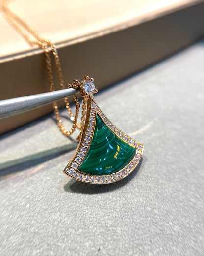 [ELAN LUXE]DREAM MALACHITE DIAMOND PAVED PINK GOLD NECKLACE