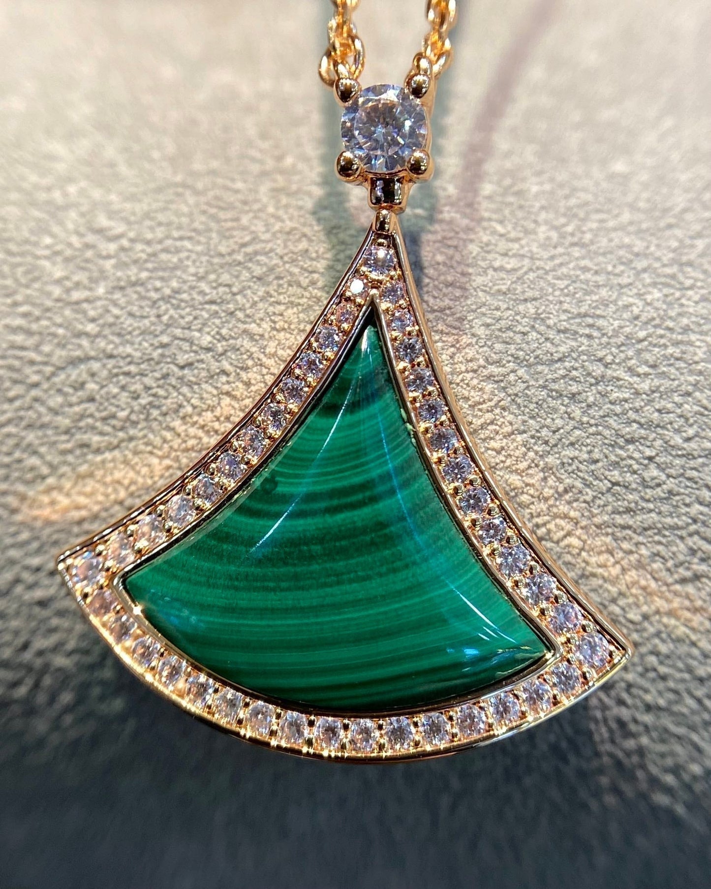 [ELAN LUXE]DREAM MALACHITE DIAMOND PAVED PINK GOLD NECKLACE