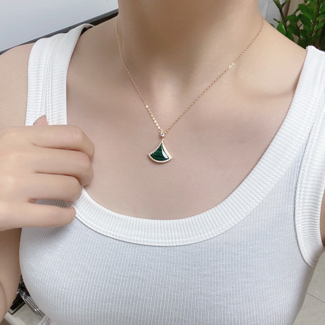 [ELAN LUXE]DREAM MALACHITE DIAMOND PAVED PINK GOLD NECKLACE