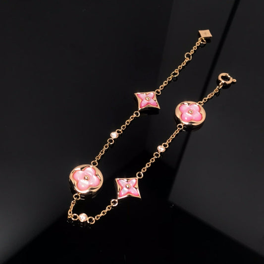 [ELAN LUXE]STAR AND SUN 4 MOTIF PINK MOP PINK GOLD BRACELET