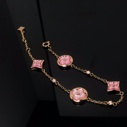 [ELAN LUXE]STAR AND SUN 4 MOTIF PINK MOP PINK GOLD BRACELET