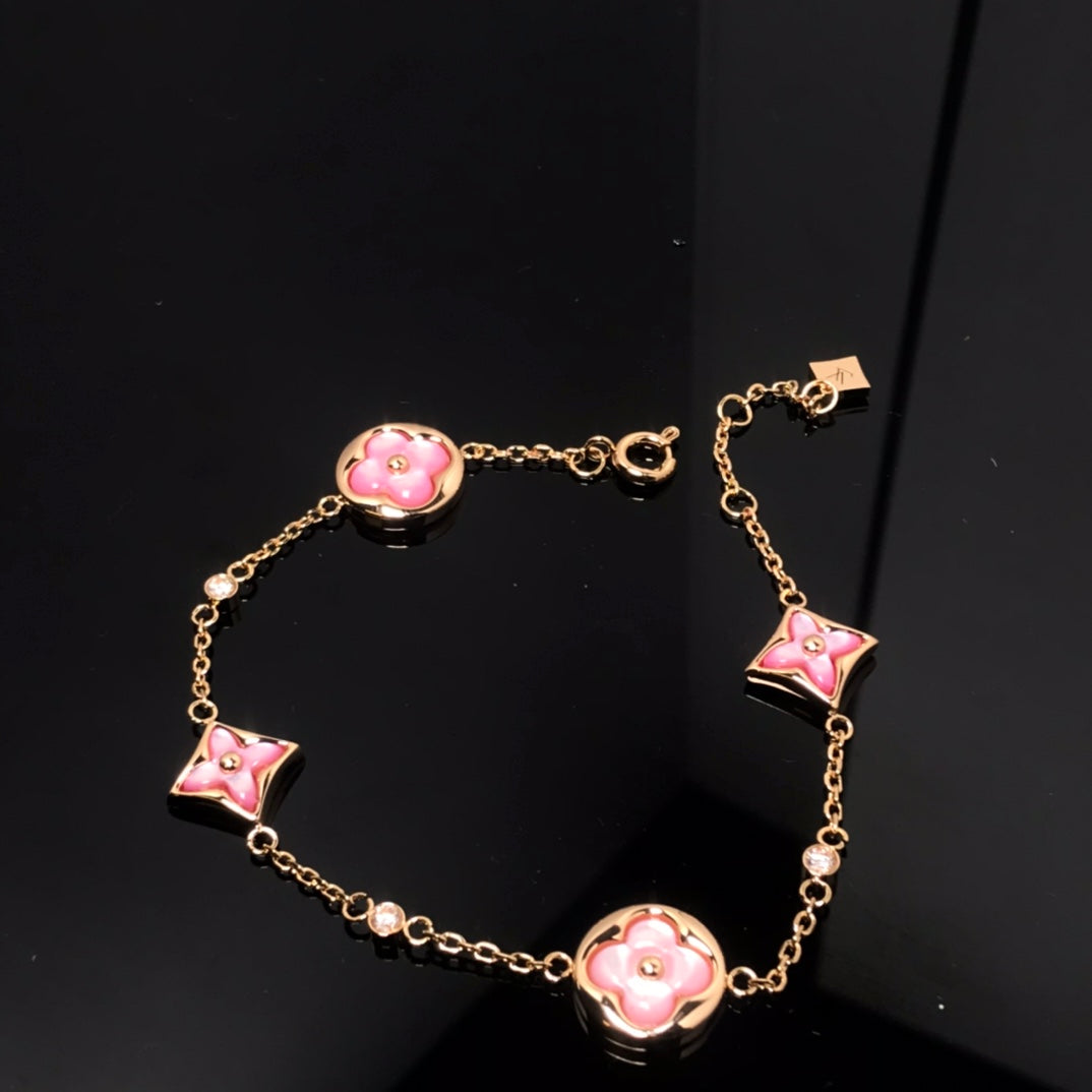 [ELAN LUXE]STAR AND SUN 4 MOTIF PINK MOP PINK GOLD BRACELET