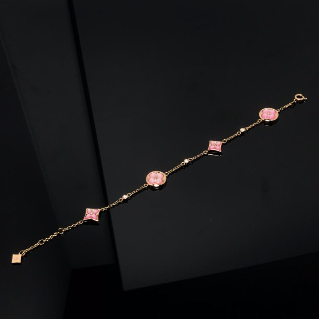 [ELAN LUXE]STAR AND SUN 4 MOTIF PINK MOP PINK GOLD BRACELET