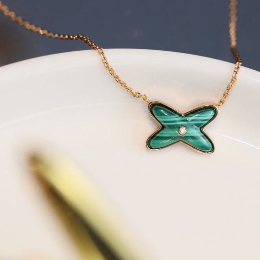 [ELAN LUXE]JEUX MALACHITE 1 DIAMOND PINK GOLD NECKLACE