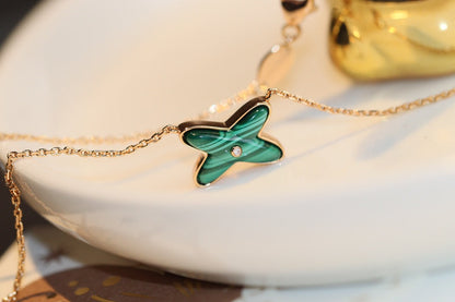 [ELAN LUXE]JEUX MALACHITE 1 DIAMOND PINK GOLD NECKLACE
