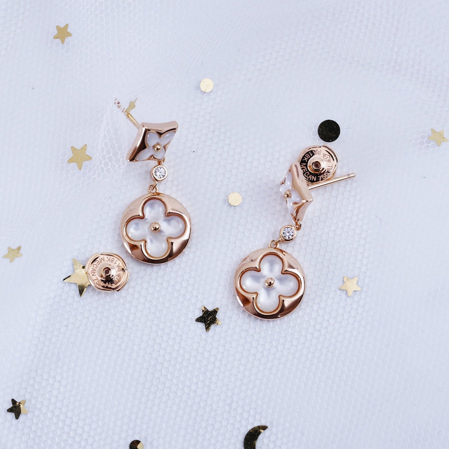 [ELAN LUXE]STAR AND SUN PINK GOLD MOP DROP EARRINGS