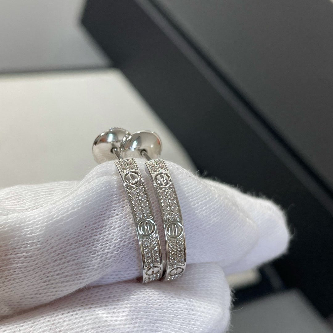 [ELAN LUXE]LOVE DIAMOND SILVER HOOP EARRINGS