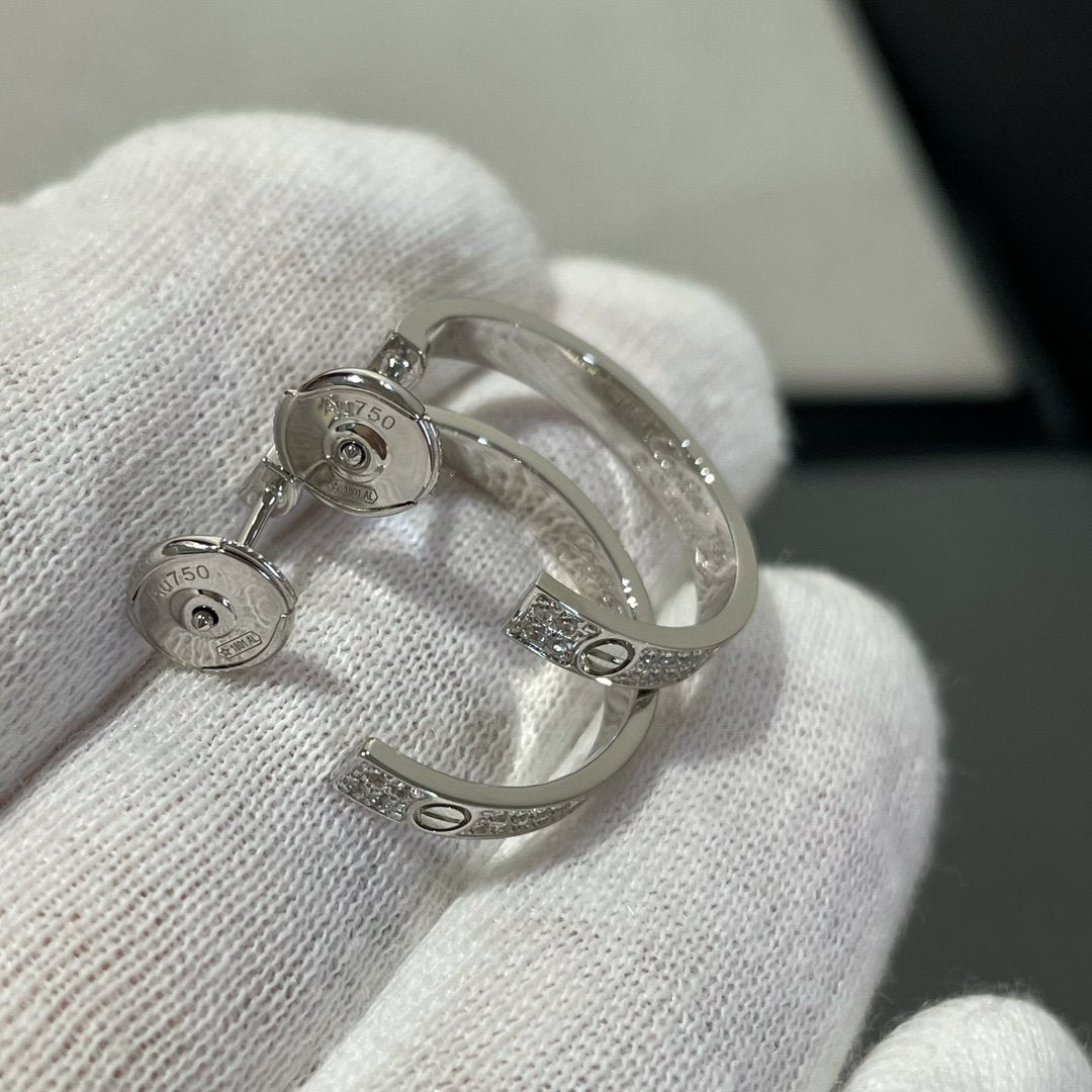 [ELAN LUXE]LOVE DIAMOND SILVER HOOP EARRINGS