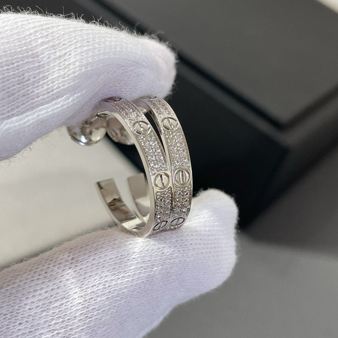 [ELAN LUXE]LOVE DIAMOND SILVER HOOP EARRINGS