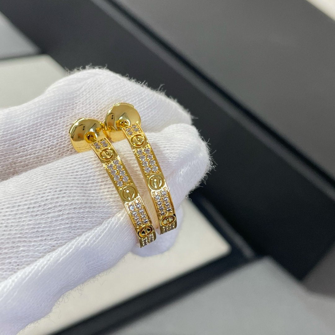 [ELAN LUXE]LOVE DIAMOND GOLD HOOP EARRINGS