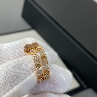 [ELAN LUXE]LOVE DIAMOND PINK GOLD HOOP EARRINGS