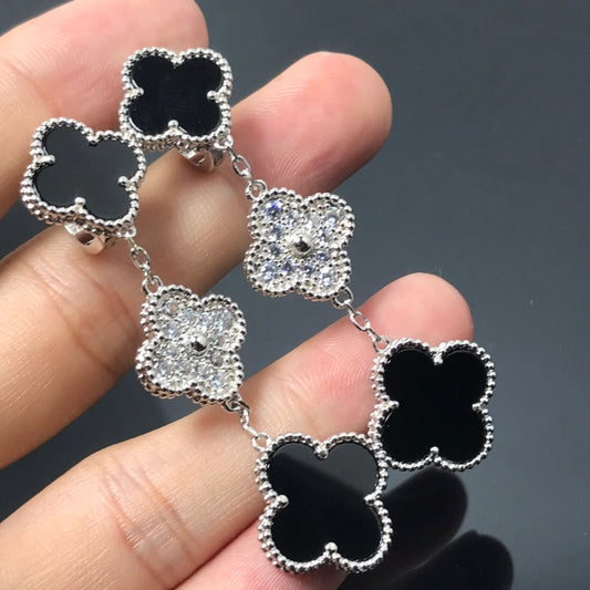 [ELAN LUXE]CLOVER 3 MOTIF DIAMOND ONYX SILVER EARRINGS