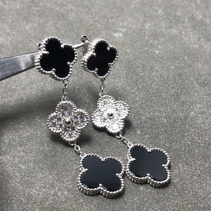[ELAN LUXE]CLOVER 3 MOTIF DIAMOND ONYX SILVER EARRINGS