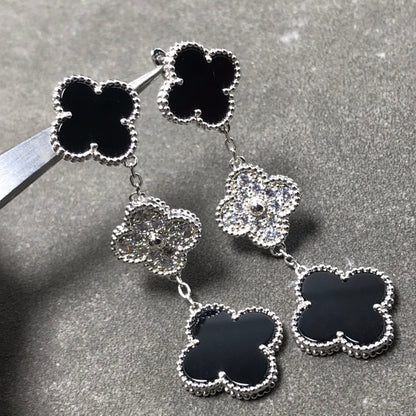 [ELAN LUXE]CLOVER 3 MOTIF DIAMOND ONYX SILVER EARRINGS