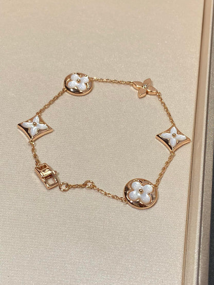 [ELAN LUXE]STAR AND SUN 5 MOTIF MOP PINK GOLD BRACELET