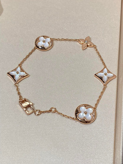 [ELAN LUXE]STAR AND SUN 5 MOTIF MOP PINK GOLD BRACELET