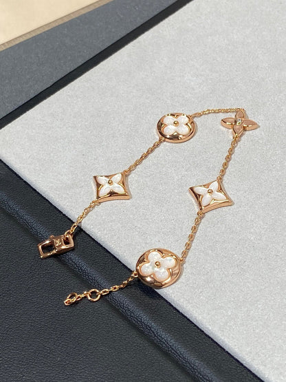 [ELAN LUXE]STAR AND SUN 5 MOTIF MOP PINK GOLD BRACELET
