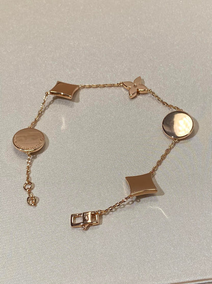 [ELAN LUXE]STAR AND SUN 5 MOTIF MOP PINK GOLD BRACELET