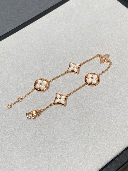 [ELAN LUXE]STAR AND SUN 5 MOTIF MOP PINK GOLD BRACELET