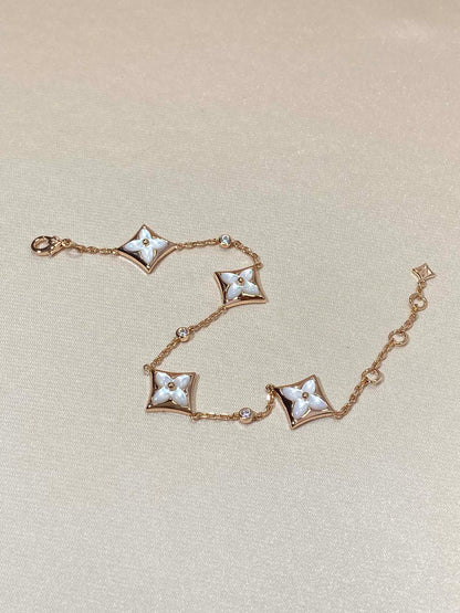[ELAN LUXE]STAR 4 MOTIF MOP DIAMOND PINK GOLD BRACELET