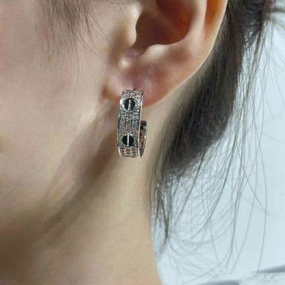 [ELAN LUXE]LOVE CERAMIC DIAMOND PAVED SILVER EARRINGS