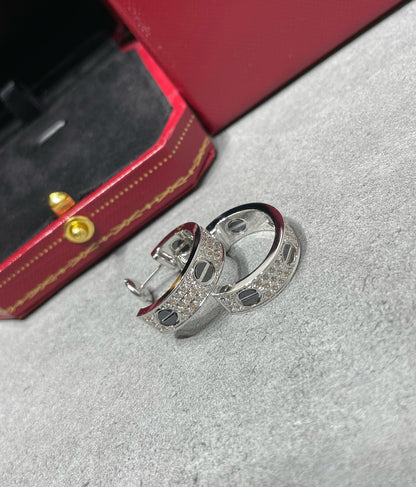 [ELAN LUXE]LOVE CERAMIC DIAMOND PAVED SILVER EARRINGS