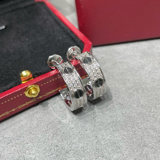 [ELAN LUXE]LOVE CERAMIC DIAMOND PAVED SILVER EARRINGS