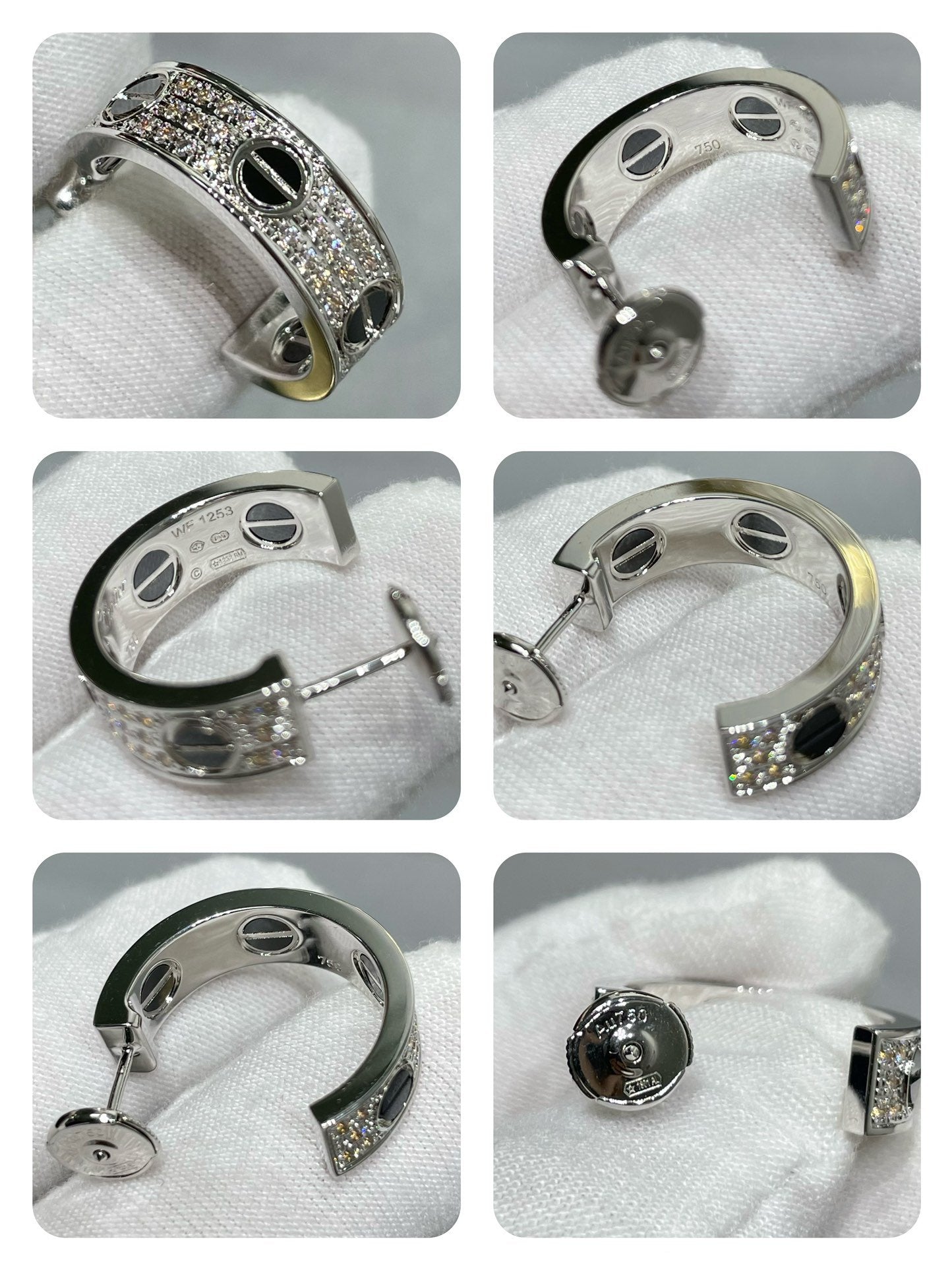 [ELAN LUXE]LOVE CERAMIC DIAMOND PAVED SILVER EARRINGS