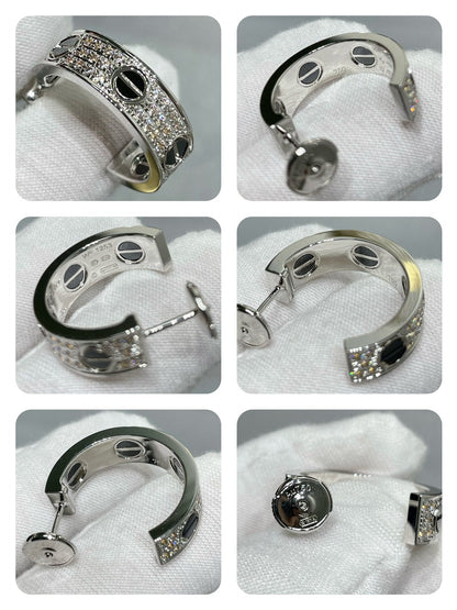 [ELAN LUXE]LOVE CERAMIC DIAMOND PAVED SILVER EARRINGS