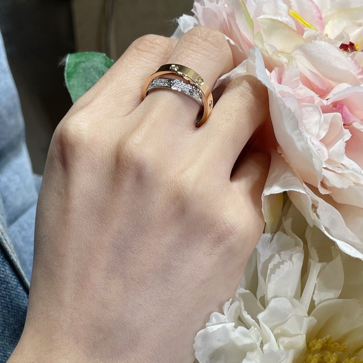 [ELAN LUXE]LOVE PINK GOLD SILVER DIAMOND DOUBLE RING