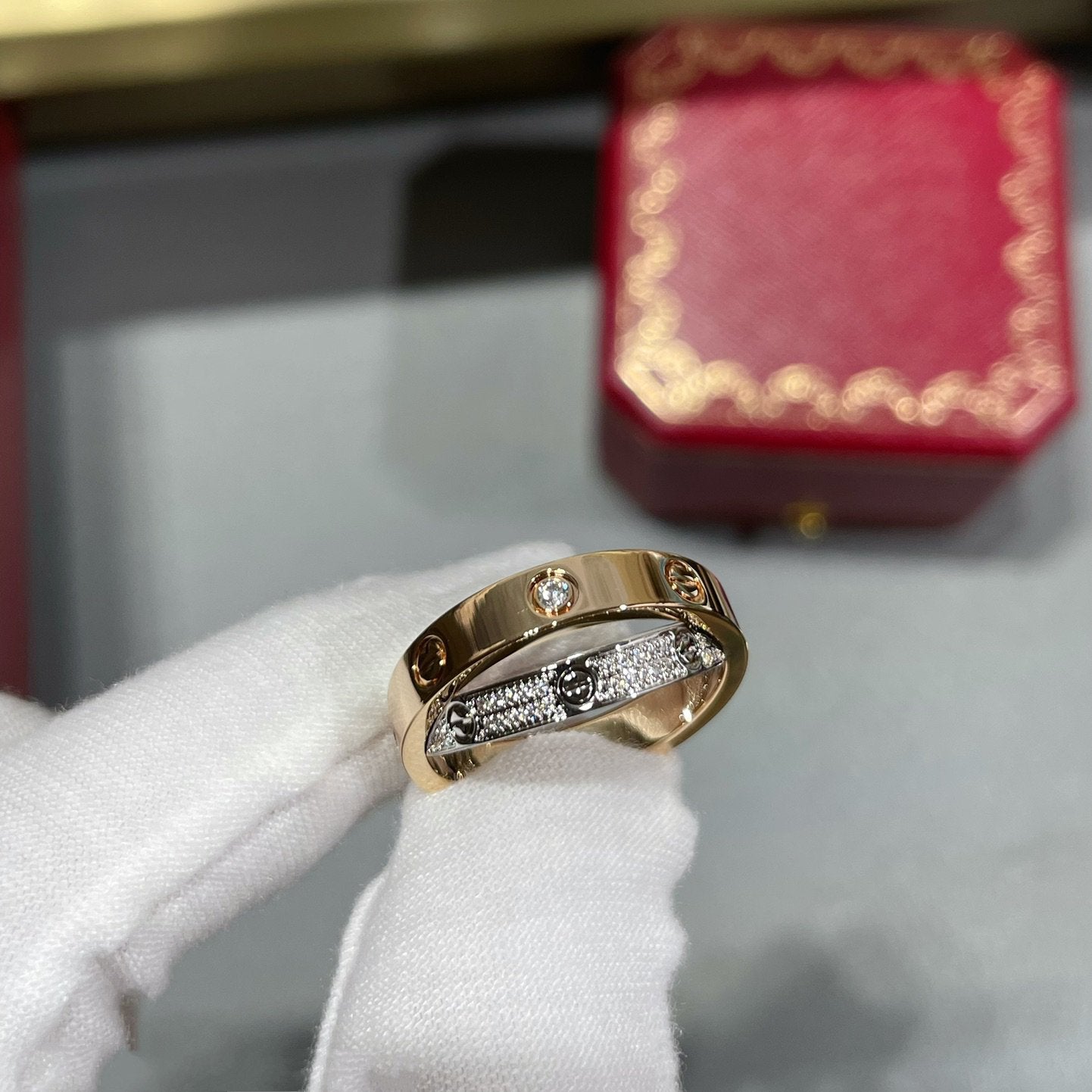 [ELAN LUXE]LOVE PINK GOLD SILVER DIAMOND DOUBLE RING