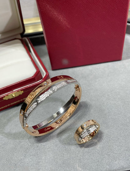 [ELAN LUXE]LOVE PINK GOLD SILVER DIAMOND DOUBLE RING