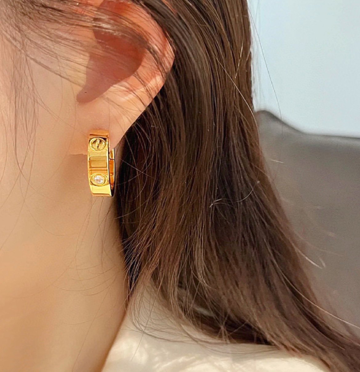[ELAN LUXE]LOVE 5.5MM 1 DIAMOND EARRINGS