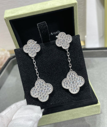 [ELAN LUXE]CLOVER 2 MOTIFS DIAMOND PAVED SILVER EARRINGS
