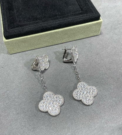 [ELAN LUXE]CLOVER 2 MOTIFS DIAMOND PAVED SILVER EARRINGS