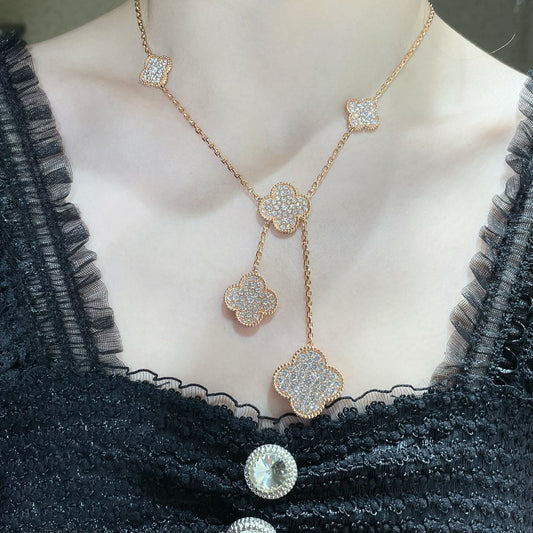 [ELAN LUXE]CLOVER 6 MOTIF DIAMOND PAVED NECKLACE