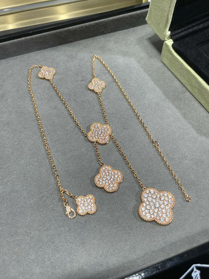 [ELAN LUXE]CLOVER 6 MOTIF DIAMOND PAVED NECKLACE