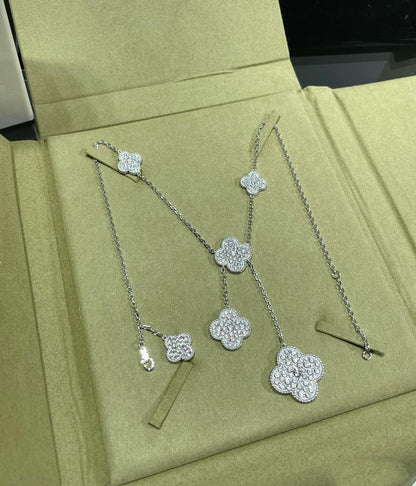 [ELAN LUXE]CLOVER 6 MOTIF DIAMOND PAVED NECKLACE