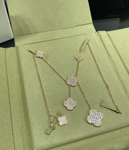 [ELAN LUXE]CLOVER 6 MOTIF DIAMOND PAVED NECKLACE
