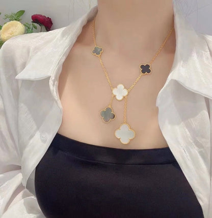 [ELAN LUXE]CLOVER 6 MOTIF MOP ONYX GOLD NECKLACE