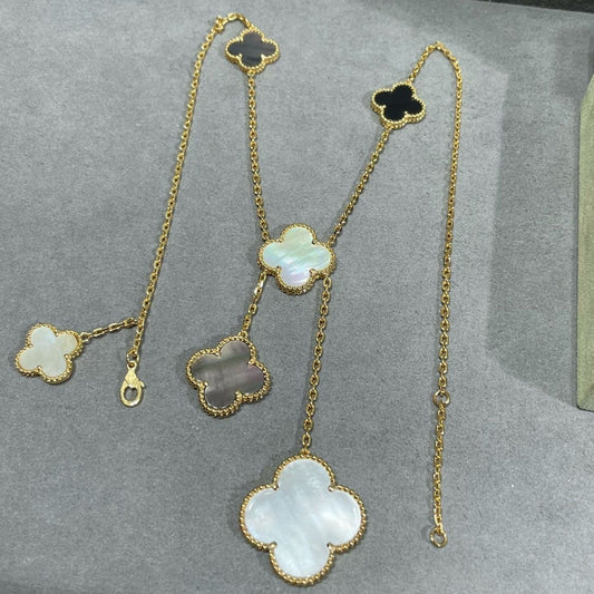[ELAN LUXE]CLOVER 6 MOTIF MOP ONYX GOLD NECKLACE