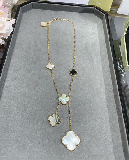 [ELAN LUXE]CLOVER 6 MOTIF MOP ONYX GOLD NECKLACE