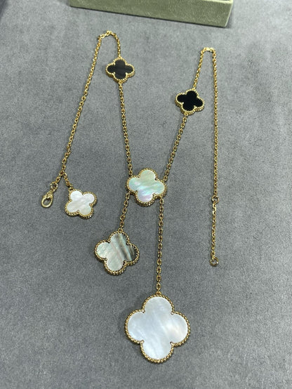 [ELAN LUXE]CLOVER 6 MOTIF MOP ONYX GOLD NECKLACE