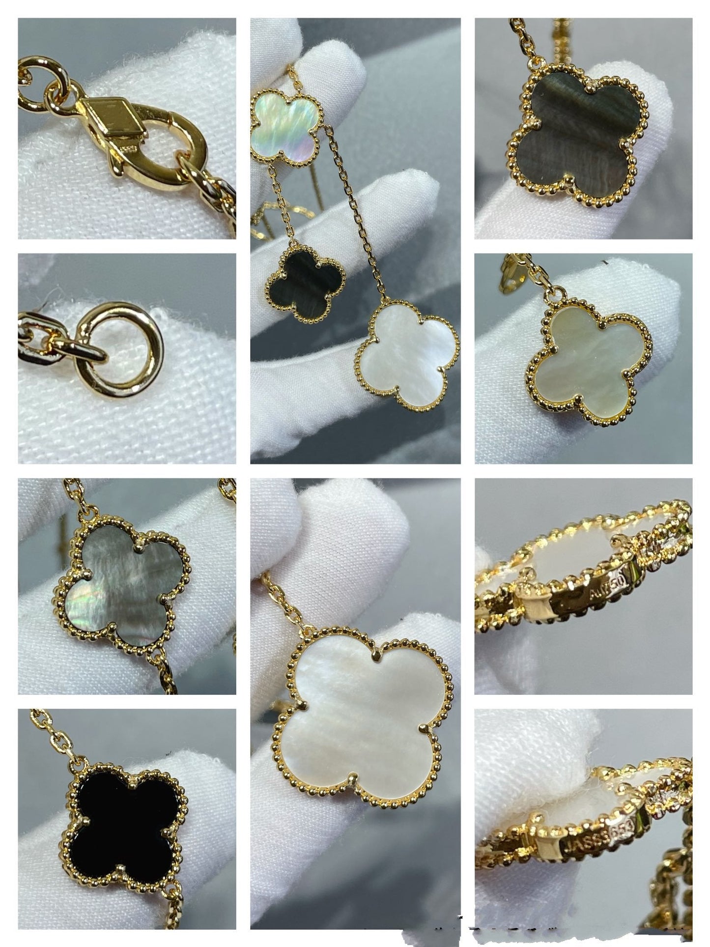 [ELAN LUXE]CLOVER 6 MOTIF MOP ONYX GOLD NECKLACE