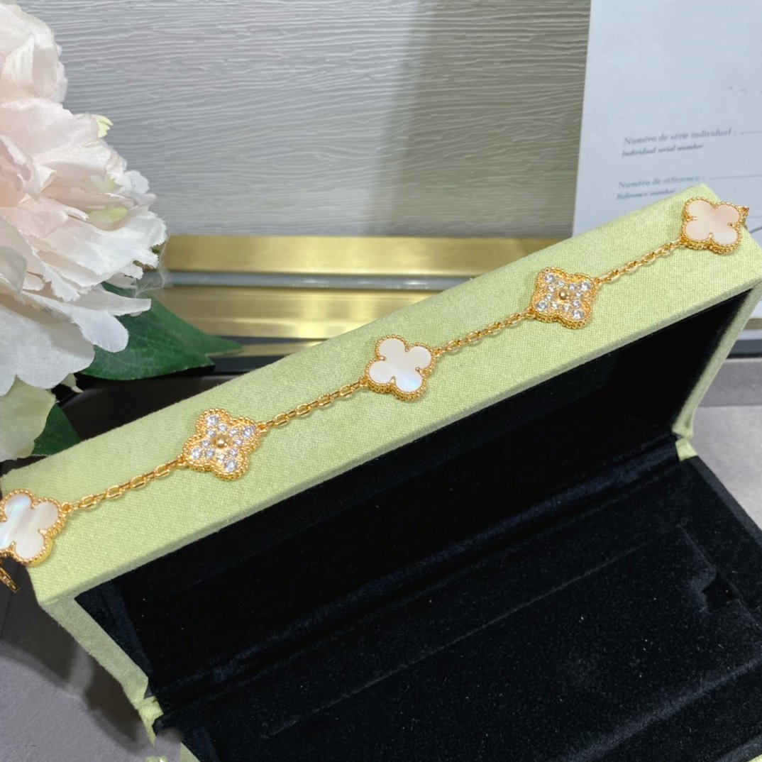 [ELAN LUXE]CLOVER 5 MOTIF DIAMOND PINK MOP PINK GOLD BRACELET