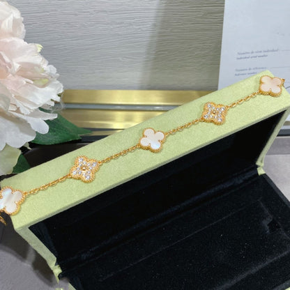 [ELAN LUXE]CLOVER 5 MOTIF DIAMOND PINK MOP PINK GOLD BRACELET