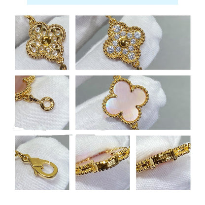 [ELAN LUXE]CLOVER 5 MOTIF DIAMOND PINK MOP PINK GOLD BRACELET
