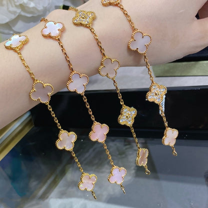 [ELAN LUXE]CLOVER 5 MOTIF DIAMOND PINK MOP PINK GOLD BRACELET